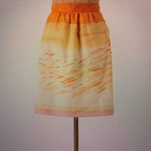 Anthropologie Orange Fish Design Silk Skirt